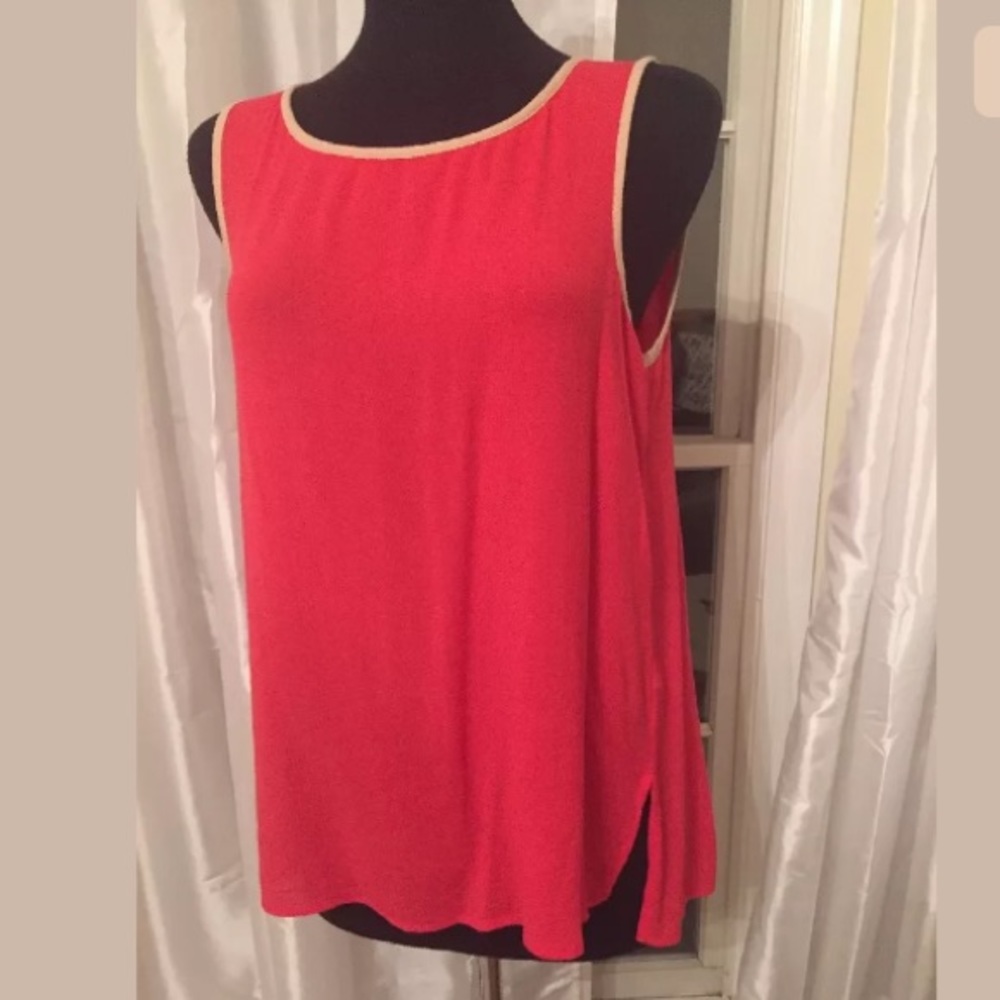 ELLA MOSS red silky tunic tank shirt split back M